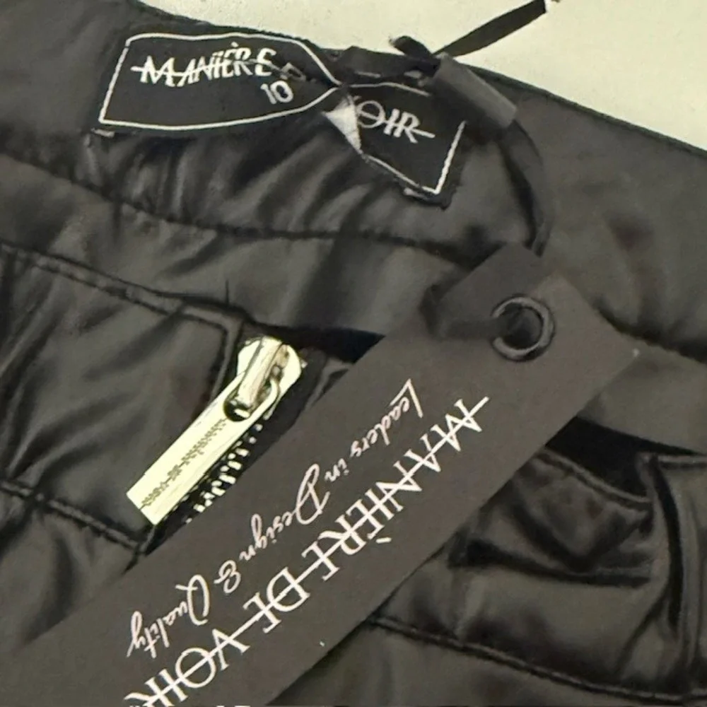 Maniere De Voir Black Vegan Leather Mesh Ruched Pants New See Measurements
